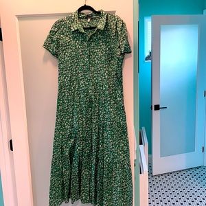 Joules | Green Ditsy Floral Sadie Tiered Short-Sleeve Shirt Dress -